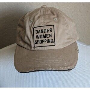 "Danger Women Shopping" Baseball Hat - Tan Cap with Slogan Patch!